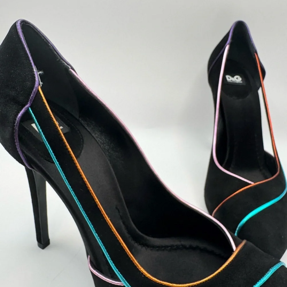 D&G Black Heels with Vibrant Multicolor Accents size 39 Italy